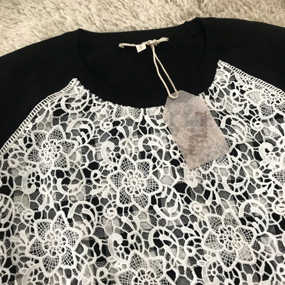 Plaid/Crochet Raglan SS Sweater - Picture 4 of 6